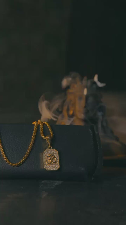 Gold Plated Om Diamond Pendant and Chain